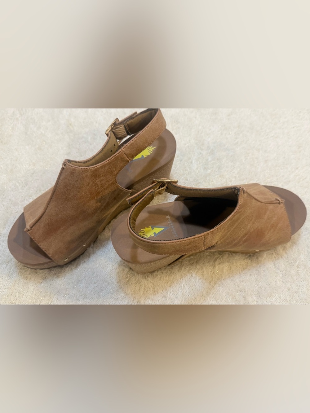 Volatile Brown Suede Open-Toe Wedge Sandals